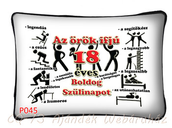 Díszpárna P045 Örök ifjú 18 Boldog Születésnapot! 34x22cm