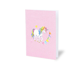 Képeslap unicornis rózsaszín glitteres + boríték 12x17cm 237299